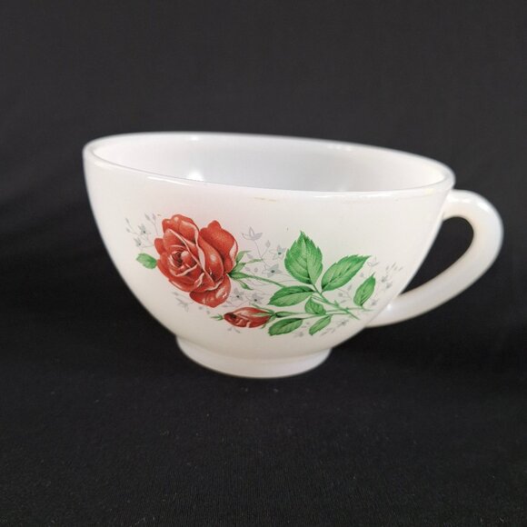 Vintage 60s Collectible Arcopal Rose de France Milk Glass Tea Cup D 4.25xH 2.5in - Picture 2 of 14